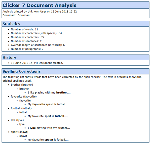 Print out Clicker 7 Document Analysis