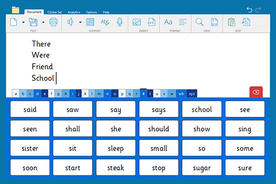 Practise spelling common exception words with Clicker-1