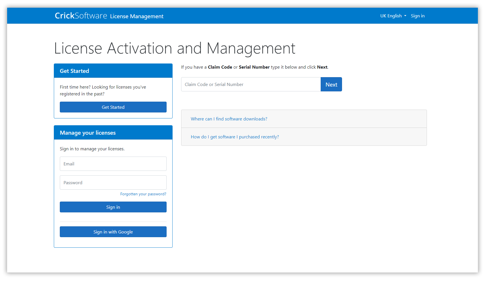 License Activation and Management -home page