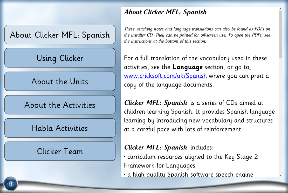 Powered by Clicker MFL Spanish Crick Software