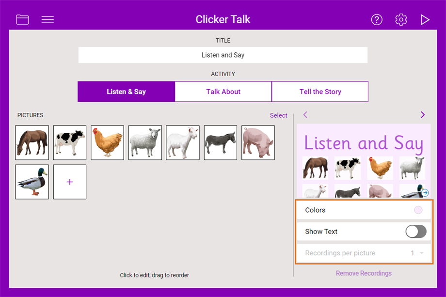 Clicker Apps for iPad/Chromebook Create and edit a Talk Set Crick